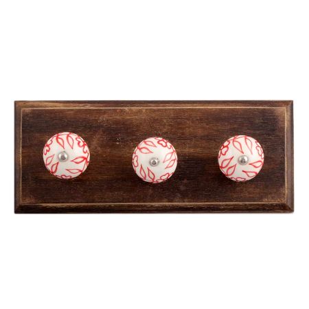 Red Leaf Floral Ceramic Wooden Hooks